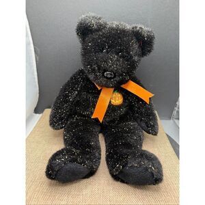 TY Vintage Beanie Baby'HAUNT' the Halloween Bear, Black Sparkles, Orange Pumpkin